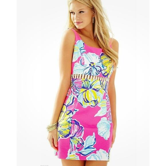 Lilly Pulitzer Iggy Kir Royal Pink Swept By The Tides Cut Out Waist Dress - Sz 0 - Picture 2 of 12